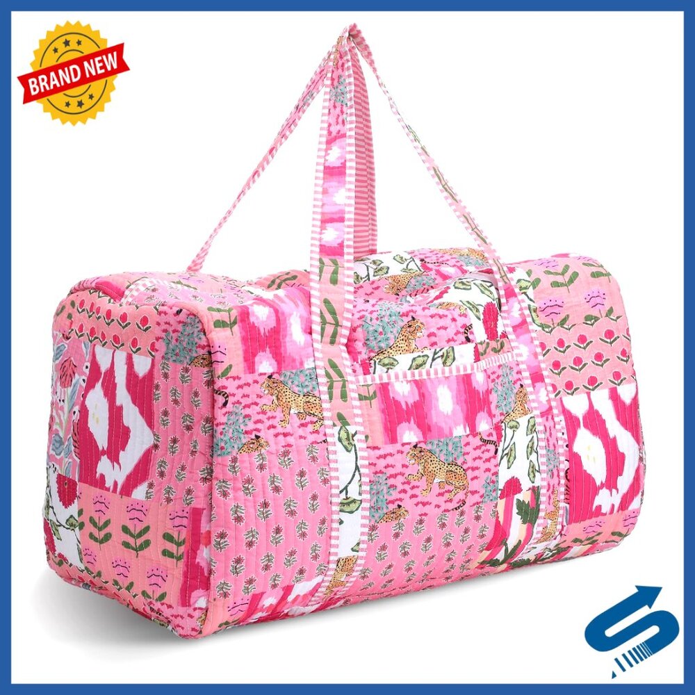 Large Cotton Patchwork Duffle Bag Quilted Weekender Travel Gym Bag